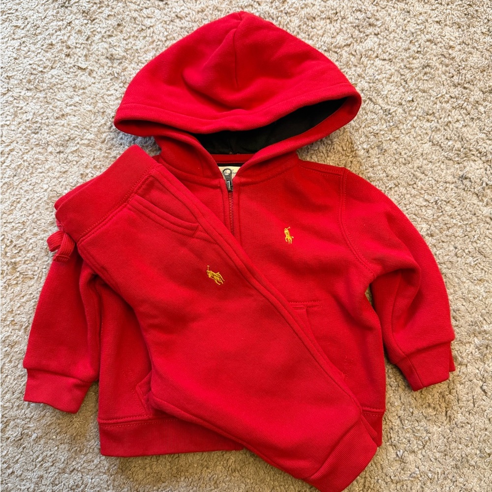 Ralph Lauren Polo Kids Red Hoodie and Jogger Set